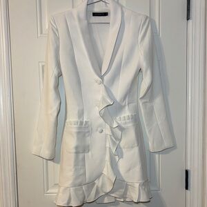 Atoir White Ruffle-Front Single-Button Blazer